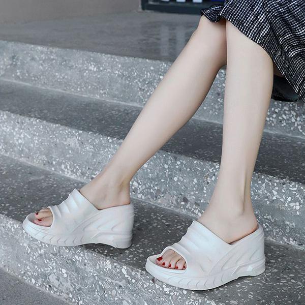 A-linje Tøfler Dame Sommer Utebruk Tykksålet Økning Hæld Sandaler Hjemmebad Vanntett Anti-lukt Sklisikker