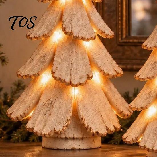 Ornements de Noël Style Rétro Figurine d'Arbre de Noël Lumineuse Vintage, Centre de Table Scintillant avec Lumière de Décoration de Table Festif LED, Hiver