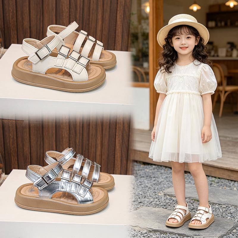 New Fashion Children'S Sandals Girls' Shoes Summer Soft Soles Flat Breathable Non-Slip Soft Versatile Princess Shoes