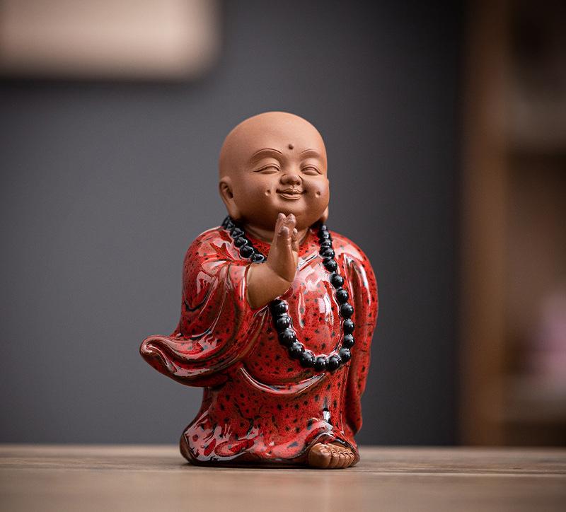 Ceramics Meditation Little Monk Statue- Chinese Characteristic Decorative Home, Room, Office Decoration Buddhist Gift