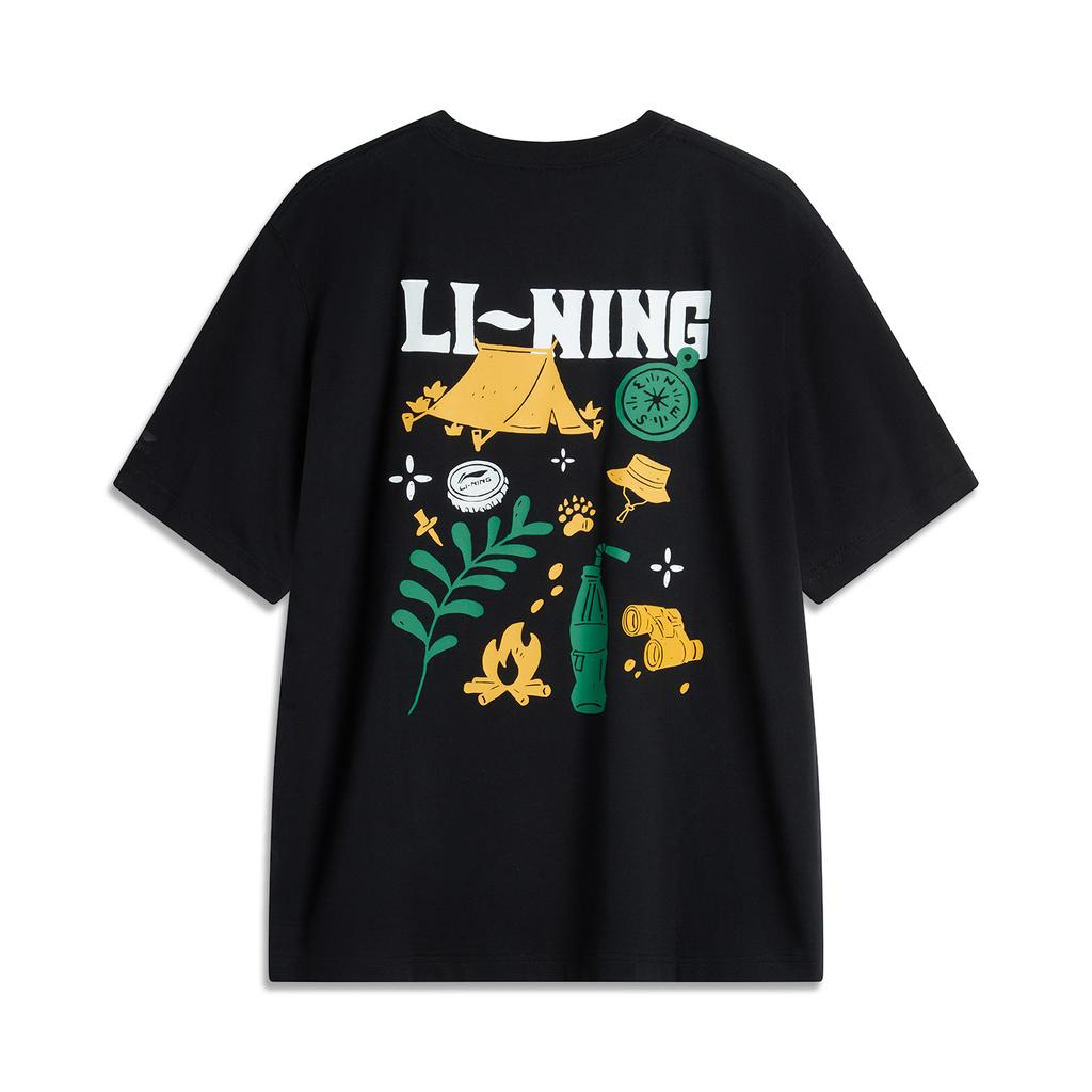 Li-Ning Comfortable Casual Simple Round Neck Versatile Pullover Short Sleeve T-Shirt Men Tops Black AHSU637-1