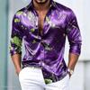Herren Luxus Satin Langarmhemd mit 3D-bedruckten Seidenknöpfen und glänzender Oberfläche, Nachtclub Party Lässiges Modehemd