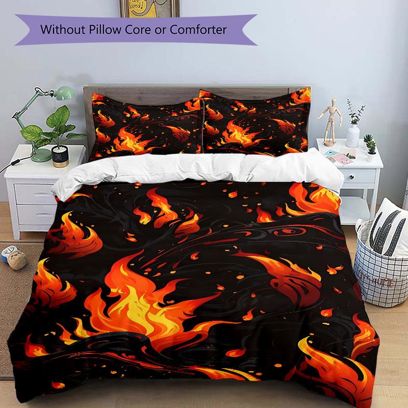 3pcs Flame Dragon Bedding Set, Includes 1 Comforter + 2 Pillowcases, Without Pillow Inserts, Soft Comfortable, Lightweight Breathable, Print