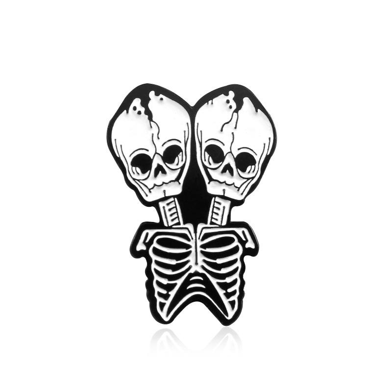 European Punk Double Skull Badge Brooch