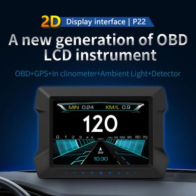Car HUD Head Up Display P22 On-board Computer OBD2 Projection Fuel Gauge LCD Off-road Slope Meter Overspeed Security Alarm GPS