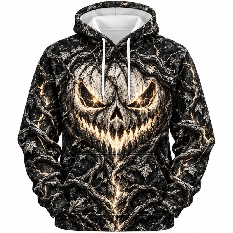 Halloween Horror Hoodie for Men Women Creepy Pumpkin Face 3D Printed Pullover Hoodie Scary Jack O Lantern Face Hooded Sweatshirt