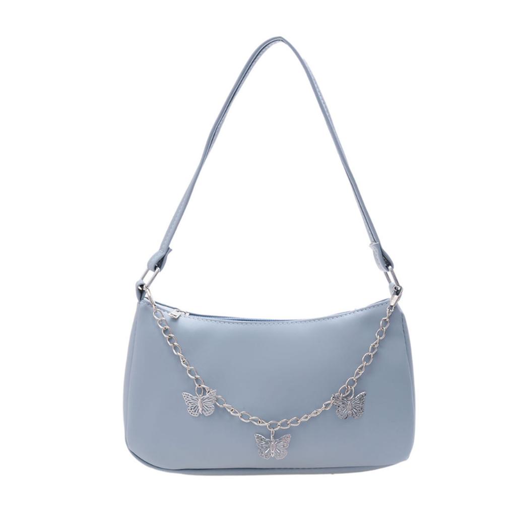 Women's Underarm Bag Solid Shoulder Bag with for Butterfly Chain Design All-matching Handbags Purse Fashion Leather Hobo