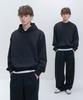[2 Pack] Washed Lined Hoodie/Sweatshirt Curved Wide Pants Set [Black]
