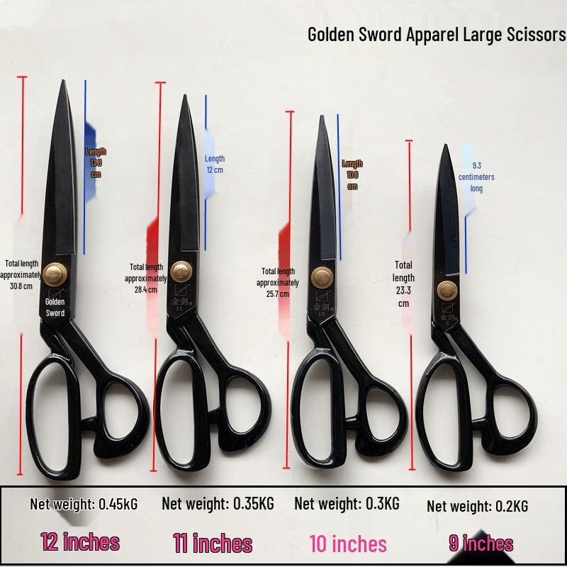 Gold Sword Large Black Tailor Scissors - 9 to 12 inch Sewing & Industrial Use 9-inch Scissors