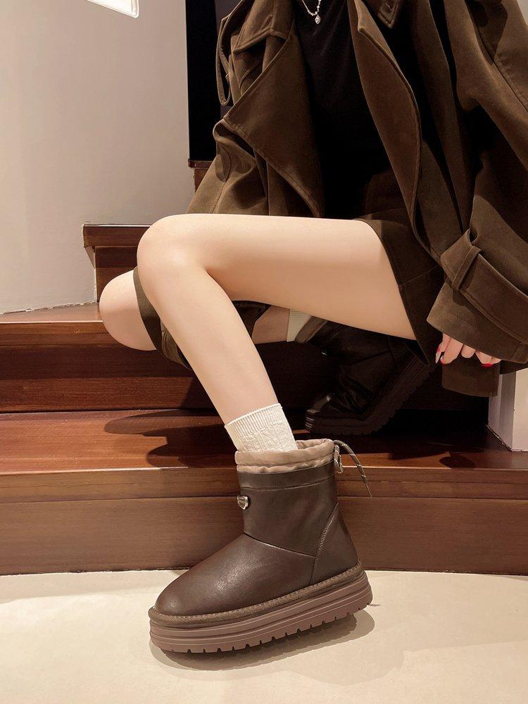 Waterproof leather thick-soled snow boots for women's 2025 autumn and winter new velvet thickened thermal cotton shoes Northeast short cotton boots