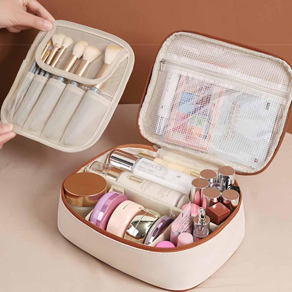 Zipper Pillow Makeup Pouch Detachable Travel Wash Bag Portable PU Leather Cosmetic Bag Outdoor