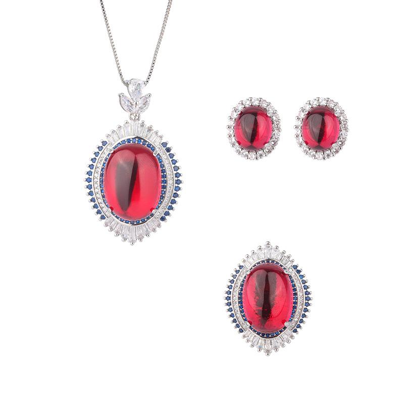 Jewelry Copper Bottom Gold-Plated Denier Shape Simulation Red Corundum Plain Surface Full Diamond Inlay Set 15 * 20 10 * 12
