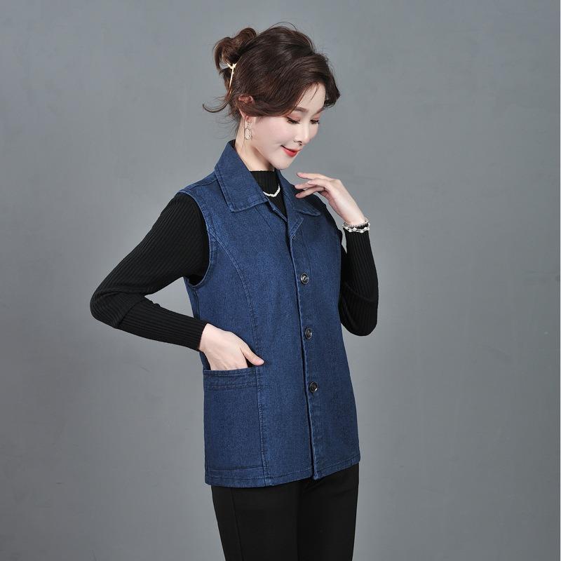 Denim Vest Women's Dark Blue Vest Vest Elderly Pocket Design