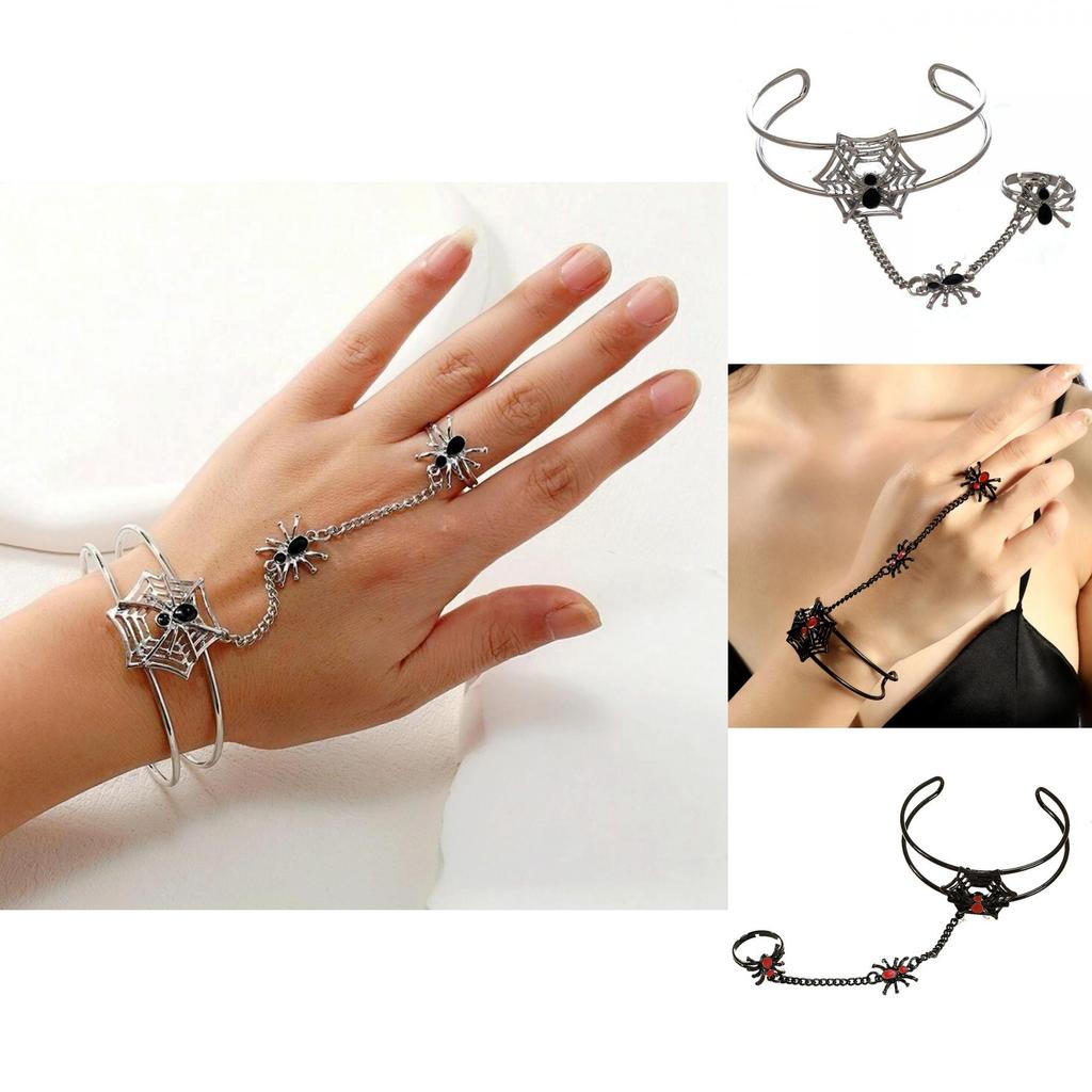 Halloween Gothic Spider Cuff Bracelet With Adjustable Opening And Drop Oil Detail For Women