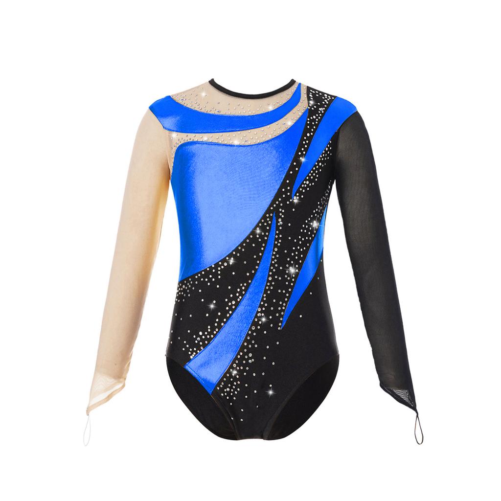 Gymnastics Leotards for Girls Shiny Sparkle Ballet Dance Athletic Leotards Long Sleeve Bodysuit