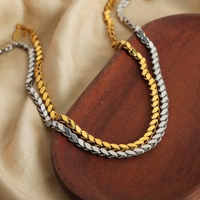 New Style Twist Link Necklace & Bracelet  Jewelry Set Titanium Steel Gold Color Chain For Women