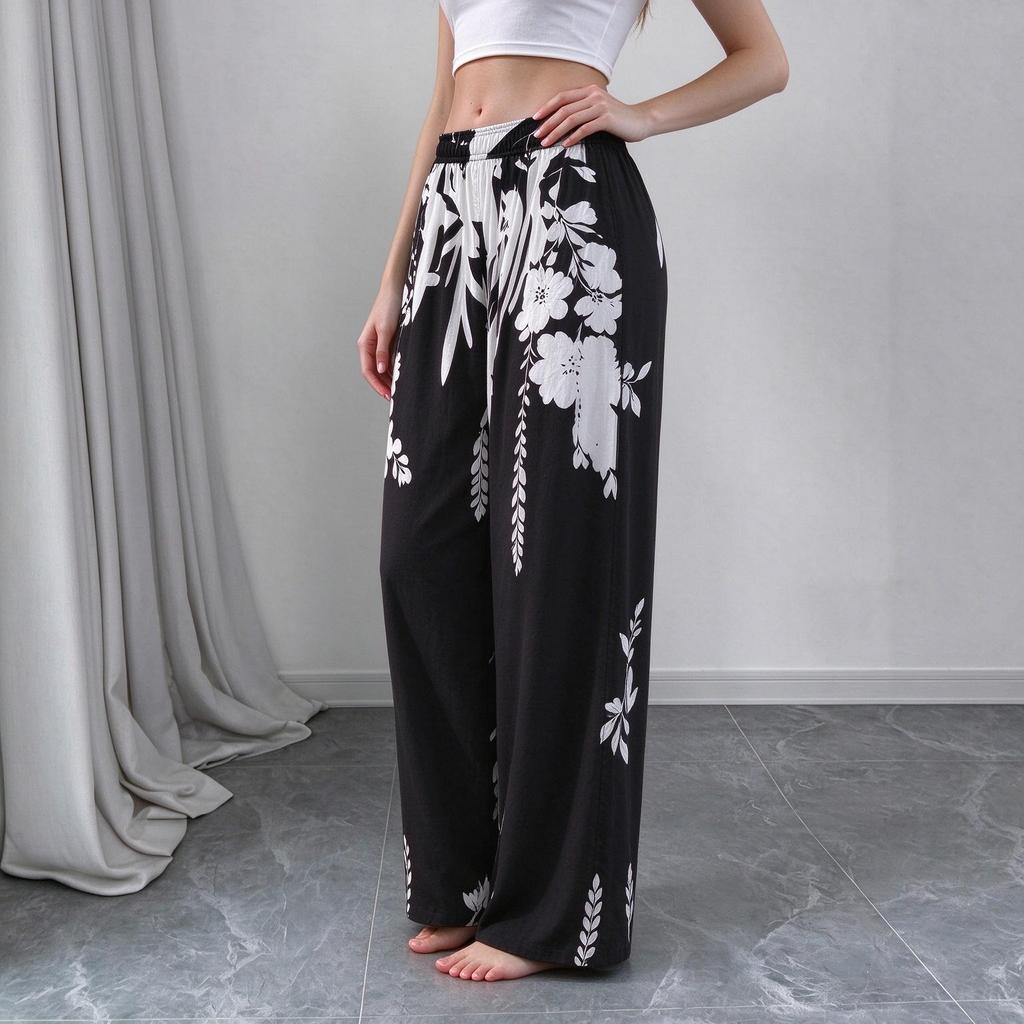 Fashionable Printed Tie Waist-cinching and Slimming Casual Long Pants for Women