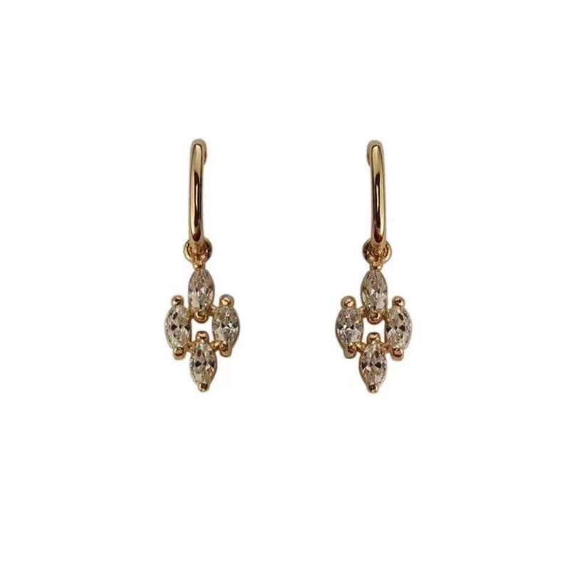 

Супер нежные капельные серьги-крючки с четырьмя бриллиантами в стиле ретро, маленькие изысканные японские серьги-гвоздики