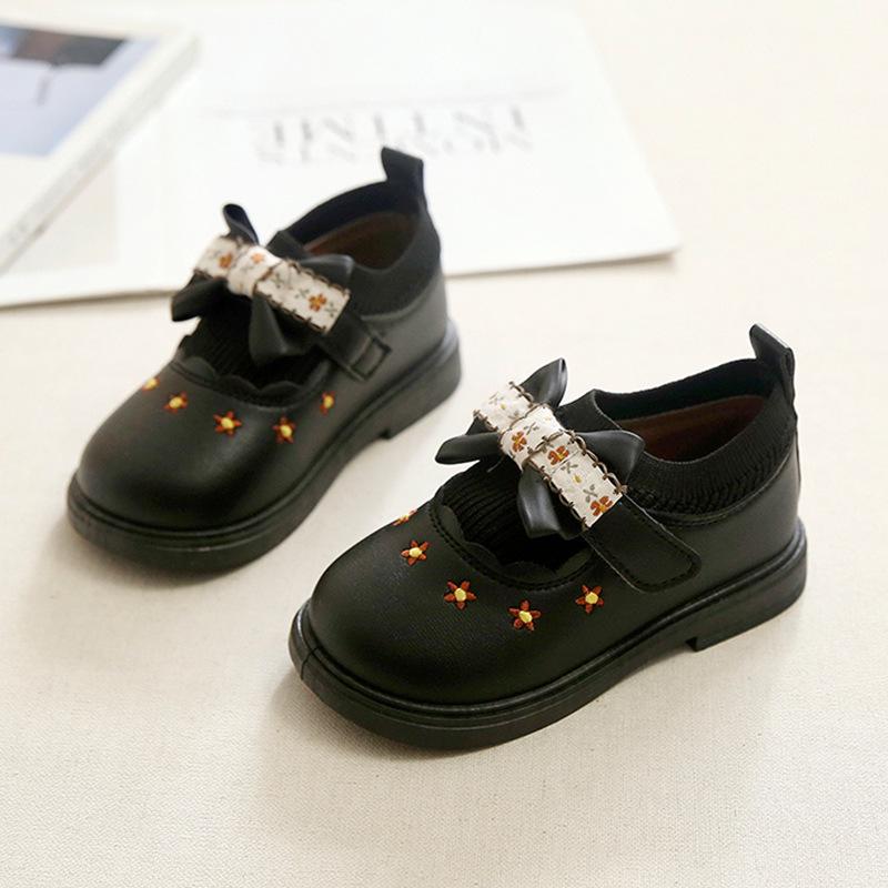

Autumn/Winter 2025 Girls Leather Bow Flower Princess Shoes - Non-Slip, Casual, Fashionable for Middle & Big Kids Size 20-25, set of 6 pairs чёрный