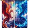 Ice Fire Dragon Curtains, Cool 3D Mystery Fantasy Sky Flame Red and Blue Flying Dragon Window Treatments, Thermally Insulated Ro