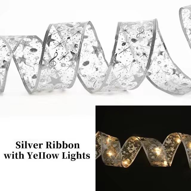 

1/5M рождественские украшения светодиодные ленты гирлянды рождественские елочные украшения DIY кружевные банты гирлянда Navidad домашнее украшение Новый год 2024 1M серебряный