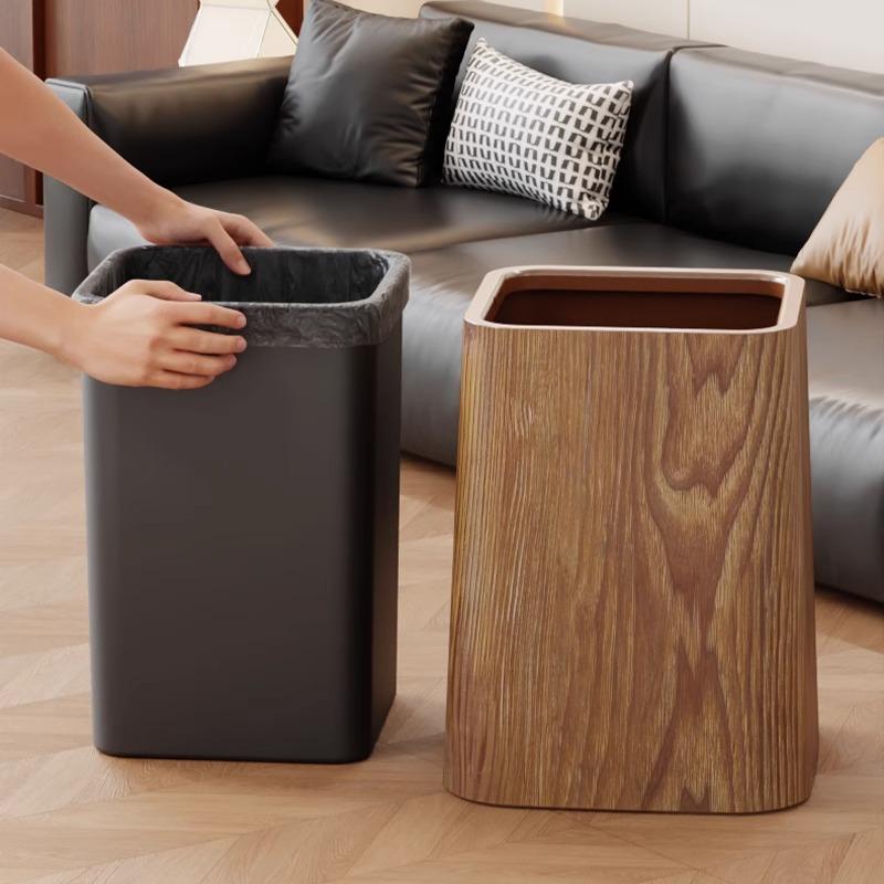 Wood Grain Trash Bin Vintage Creative Bedroom Kitchen New Chinese Style Hotel Large Bathroom Wastebasket