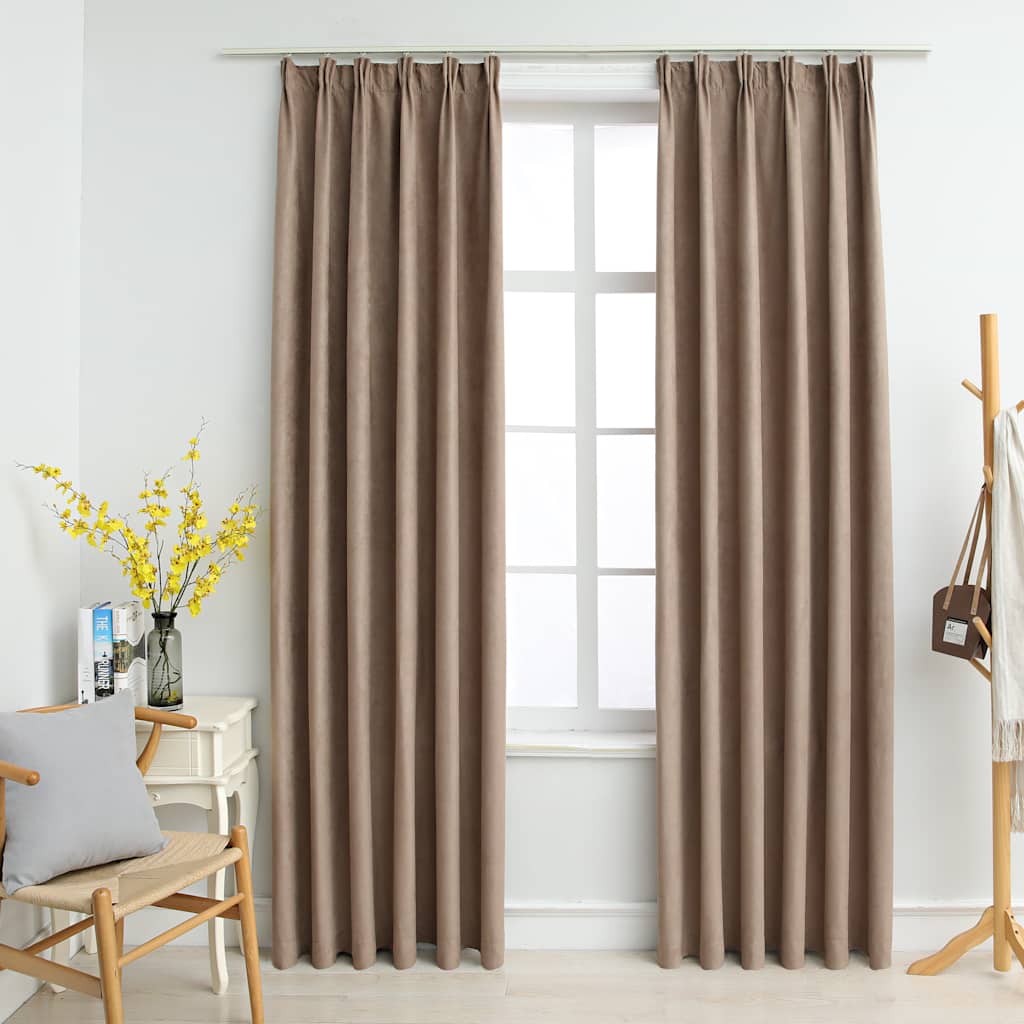Vidaxl Blackout Curtains with Hooks, 2 Pcs, Taupe, 140X245 Cm