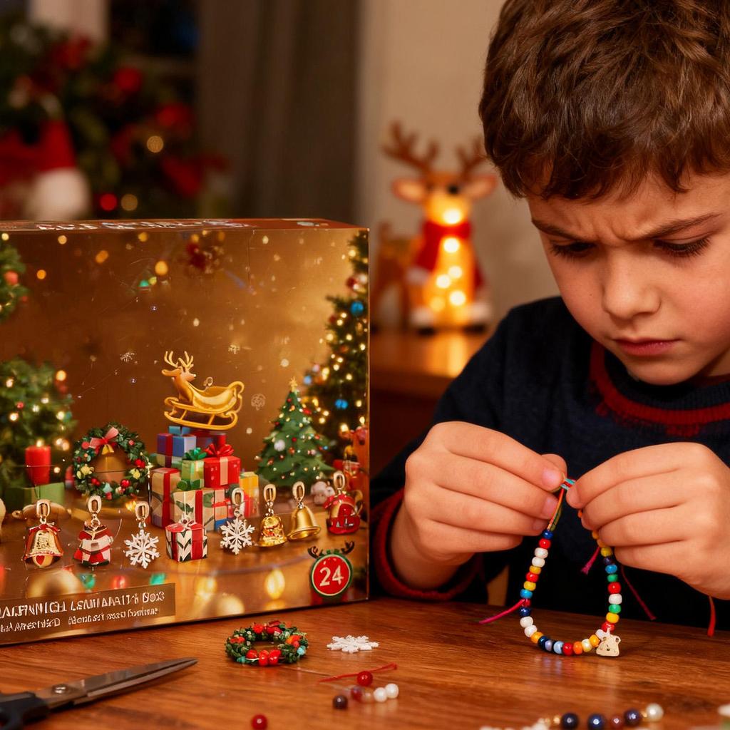 2025 Charm Bracelet Calendar Advent 24-Days Handmade Countdown Christmas Calendar Advent Bracelets for Girls Kids Teens