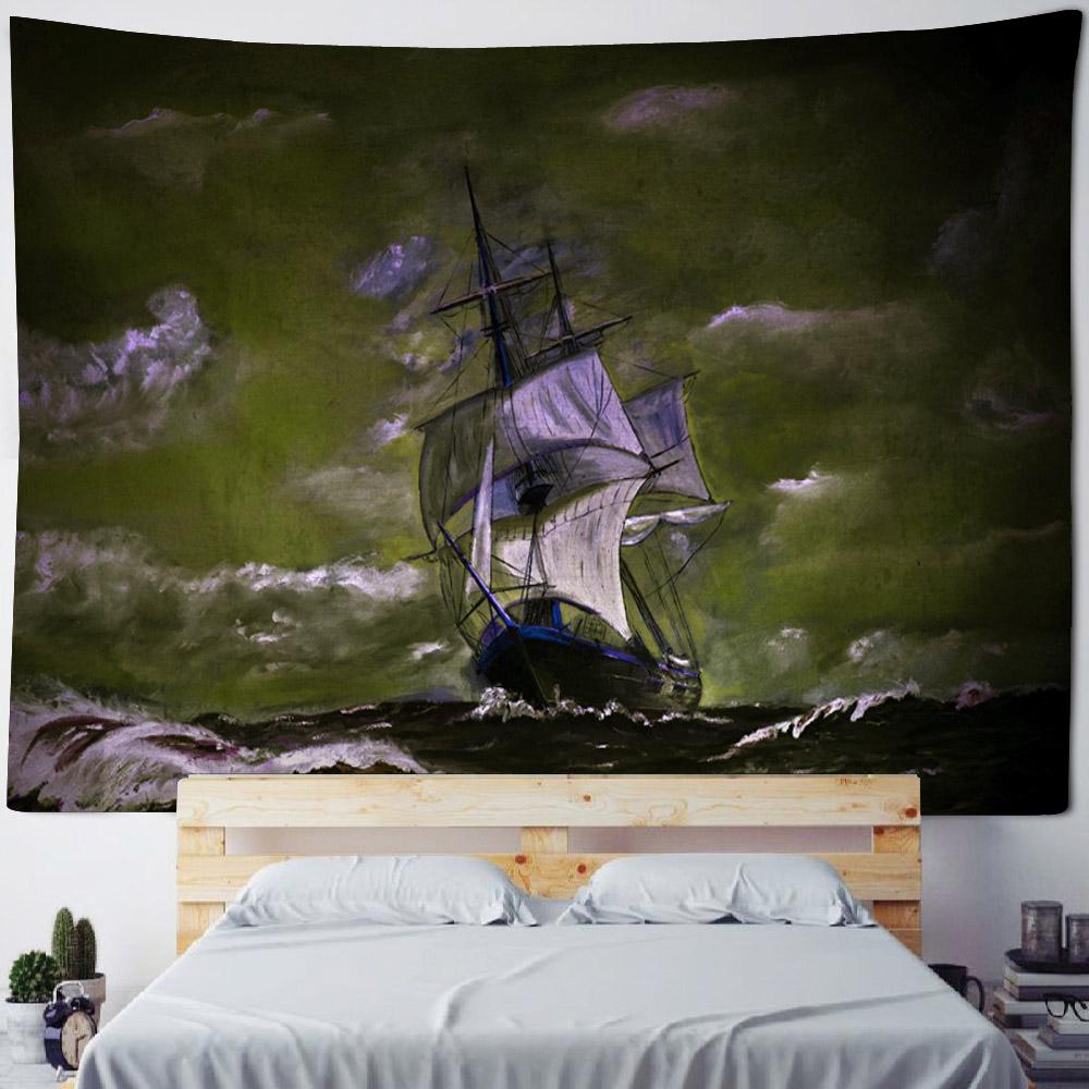 Ozean Ölgemälde Wandteppich Retro Piratenschiff Wandbehang, Hippie Heimdekoration Wandbild, Wohnzimmer und Schlafzimmer Kunstdekoration