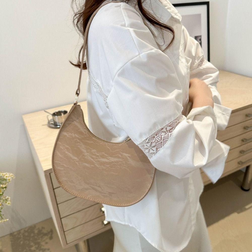 

Korean Style PU Leather Shoulder Bag Zipper Women Handbag Portable Small Underarm Bag Streetwear білий