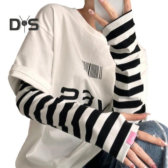 UV Solskydd Armärmar för Kvinnor Randiga Tränings Solskyddsärmar med Tumhål Kylande Armskydd för Utomhuscykling Körning Vandring Fiske