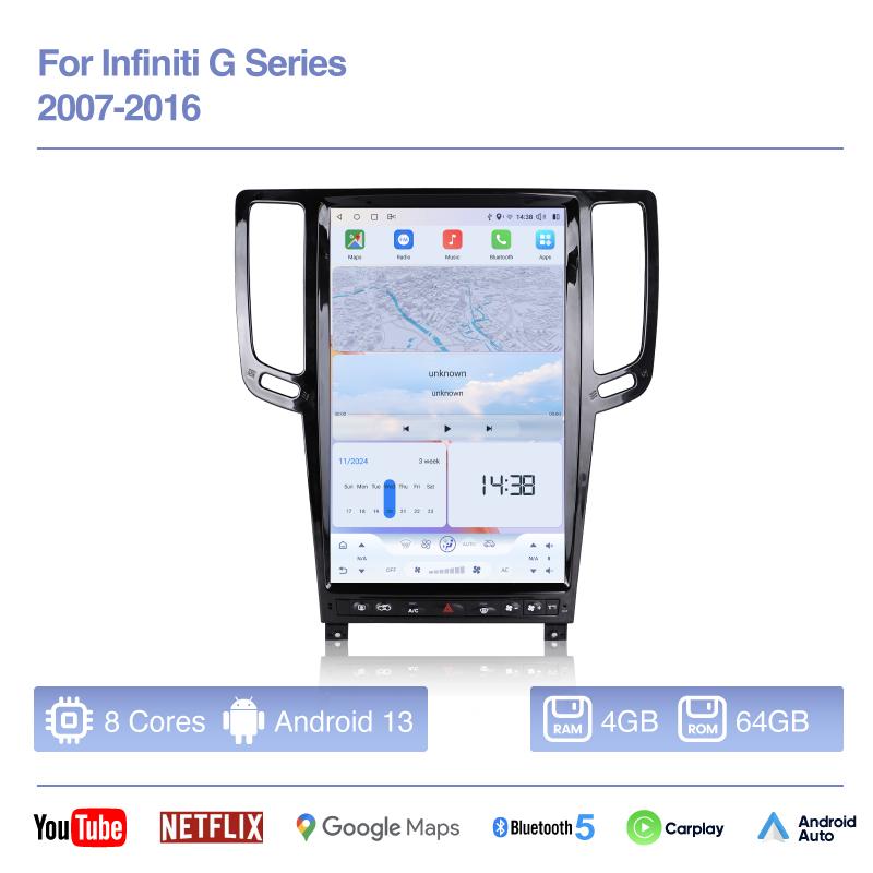 14.5" Car Multimedia For Infiniti G Series 2007-2016 Video Player GPS Navigation Radio Android 13 Carplay 4G 360 camera