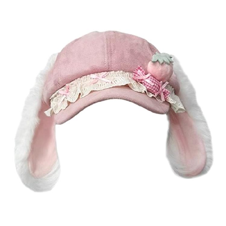 

Rabbit Ears Beret Cap for Women Girl Anime Event Cotton Subcultural Octagonal Hat For Fashion And Cosplay Event Photowear розовый