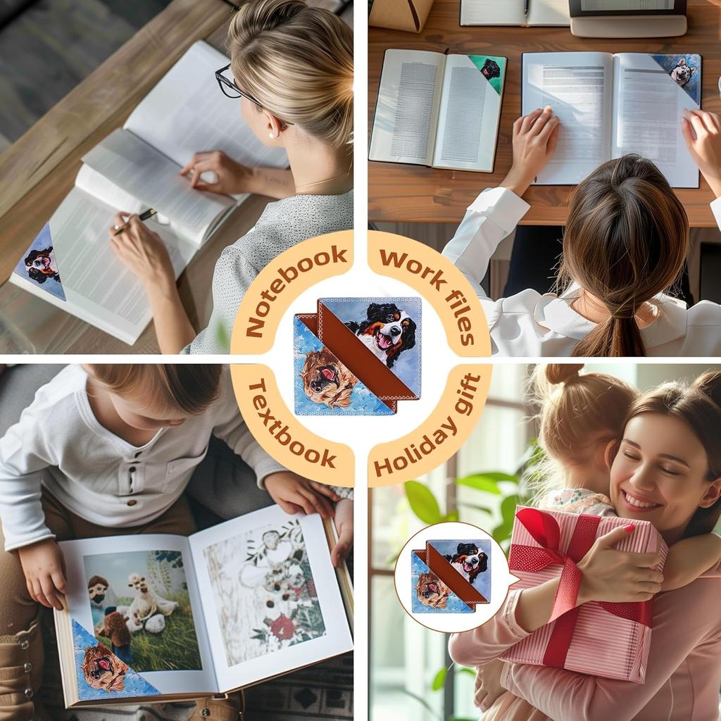 4 Pieces Leather Bookmarks, Cute Book Accessories for Reading Lovers, Page Markers for Women Men Kids Students Teachers Retirement Birthday Gift