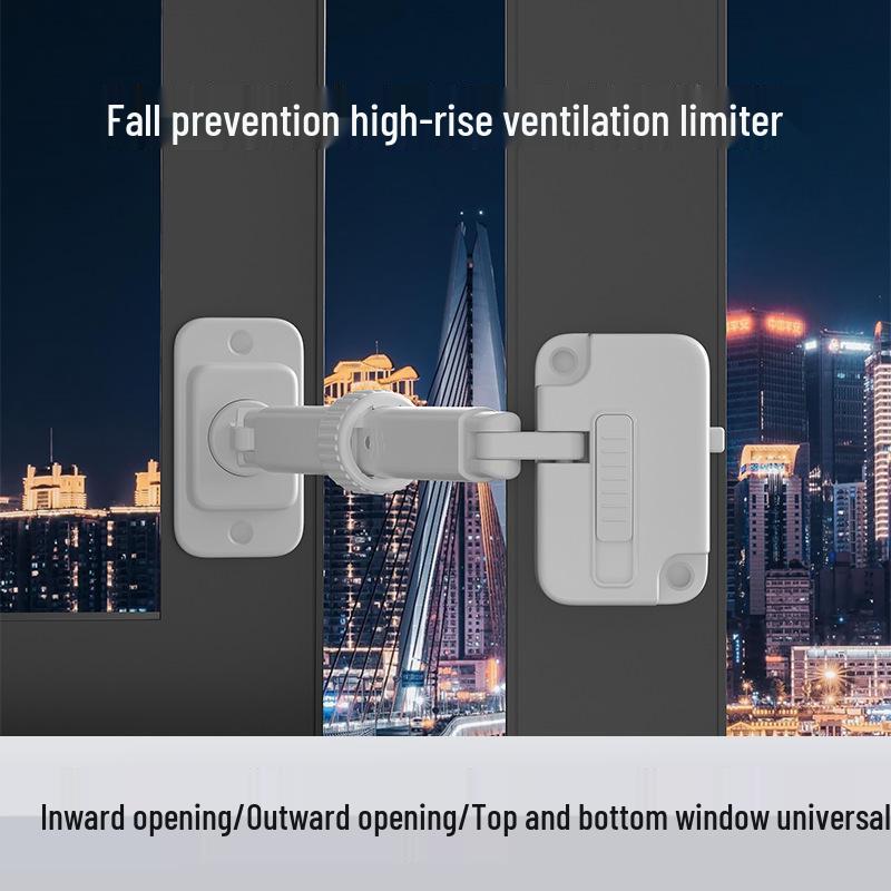 Bezpečnostní zámek na okno: Dětský multifunkční plastový omezovač, zařízení proti pádu s posuvným zámkem