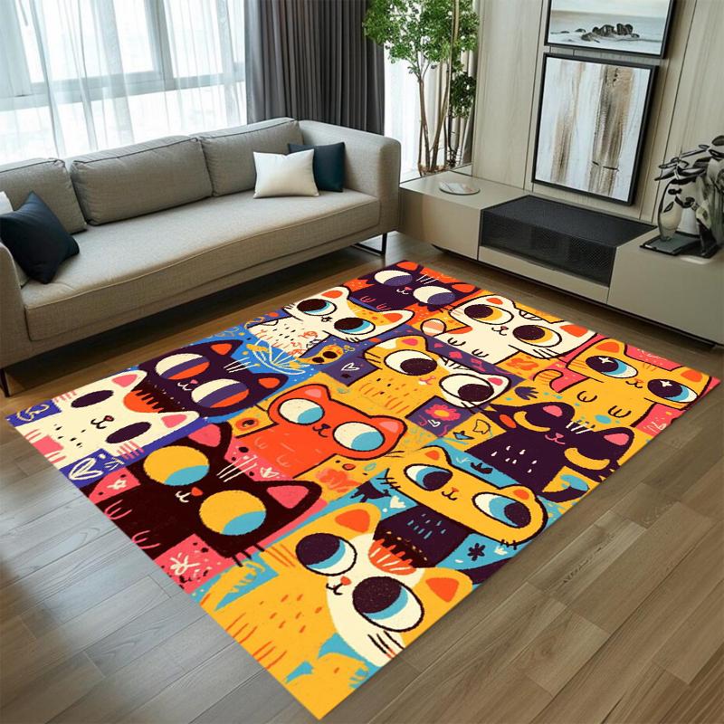 Cartoon Cute Cat Pattern Rectangular Carpet Colorful Soft Decorative Floor Mat for Living Room Bedroom Home Decor