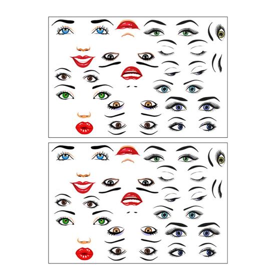 

1/2 листа наклейки с выражением лица Водонепроницаемый ПВХ Самоклеящийся Сделай сам Поделки Женские черты лица Глаз Бровь Рот Нос Украшение Наклейка 2pcs