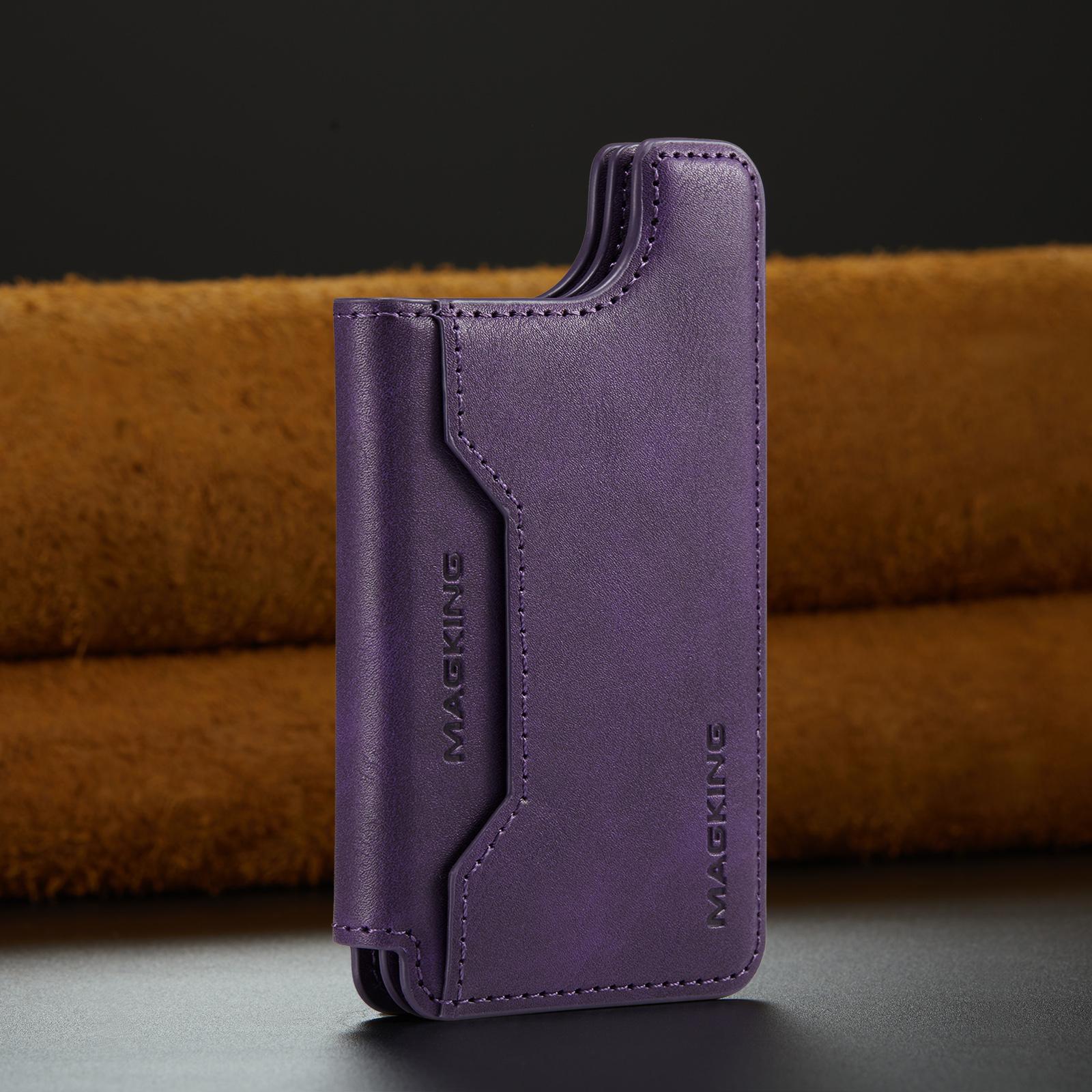 

EUCAGR RFID Shielded,Magsafe magnetic card bag,press type automatic pop-up card box, can hold 6-8 credit cards leather wallet фіолетовий