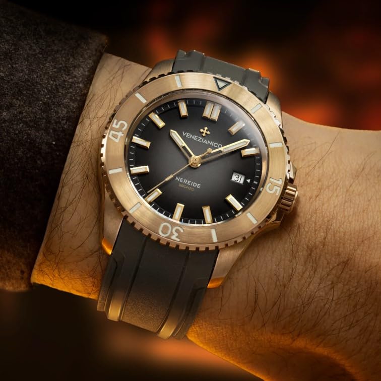 Venezianico NEREIDE BRONS 4521555 Automatisch 30 ATM Water Bestendig Koperen Bronzen Kast en Ring - Horloge, 2 Jaar Garantie, Uurwerk, 42mm, Bestendig,