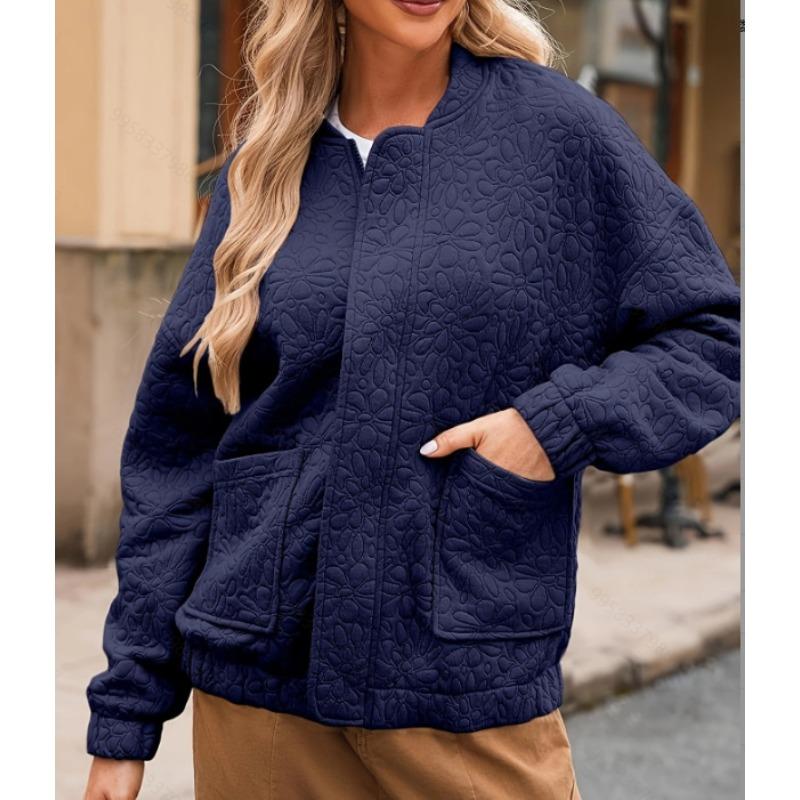 DAFIFY Damemote Avslappet Ensfarget Trykk Høst Vinter Langermet O-hals Jakker og kåper