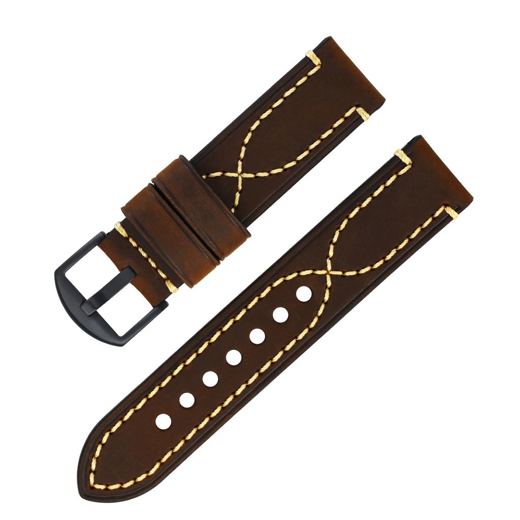 Cinturino per Orologio in Vera Pelle Crazy Horse Morbido Durevole Sostituzione Cinturino per Orologio in Pelle di Vacchetta per Orologi Smart Universali 18mm 20mm 22mm 24mm 26mm