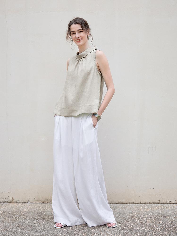 High-quality pure linen temperament women's vest summer new folding swinging collar sleeveless design A-shaped pendulum top