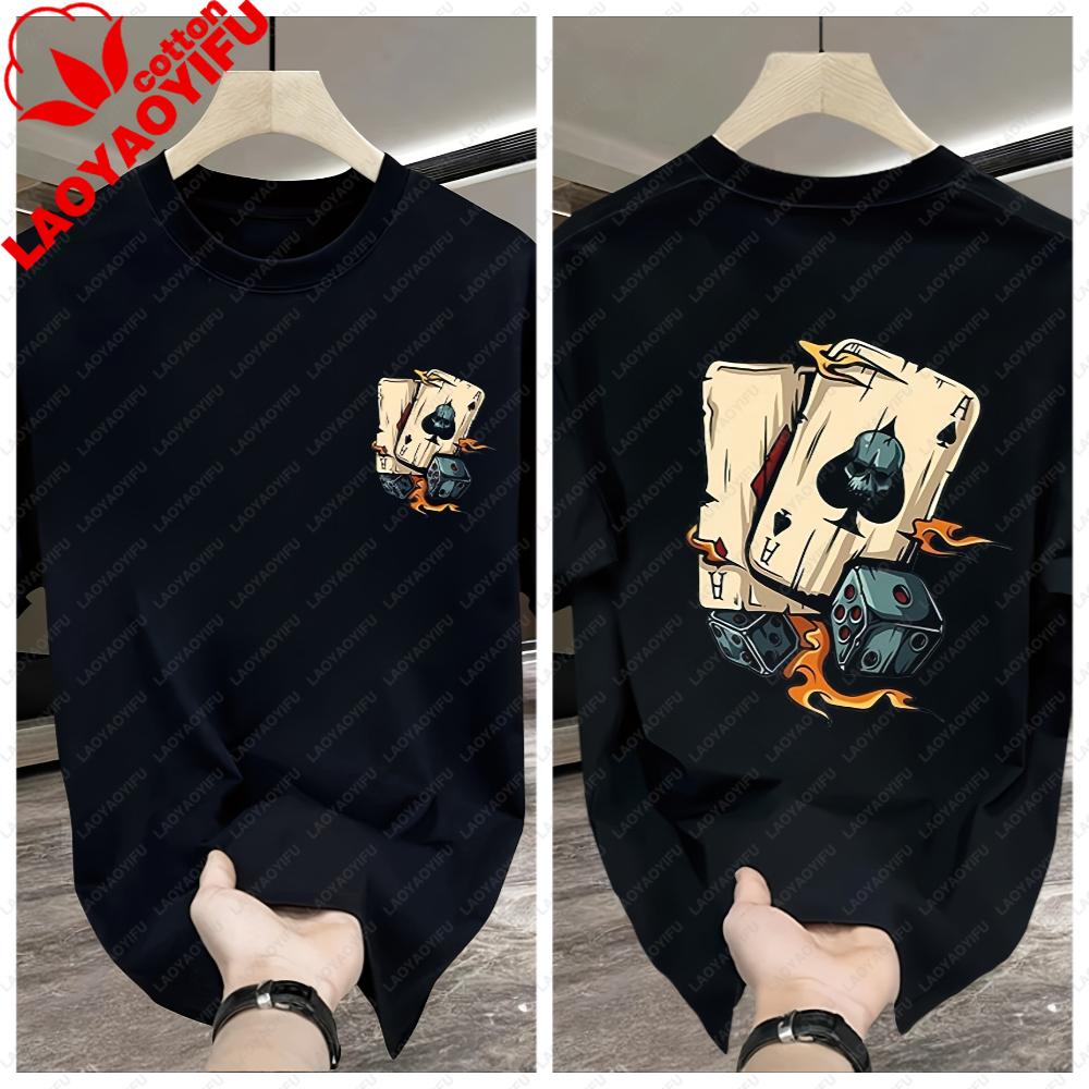 Vintage Poker Skull Dice Graphic TShirt Casual Short Sleeve Tee Gothic Ace of Spades Flame Print Streetwear Fashion Cotton Top