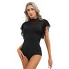 Womens Cha Cha Costume Mesh Ruffles Short Sleeve Leotard Adjustable Back Tie Design Stage Dancewear