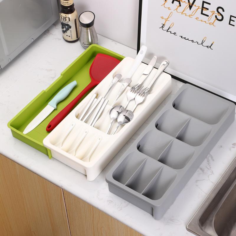 Adjustable Kitchen Drawer Shelf Expandable Storage Rack Cutlery Utensil Organizer with Dividers for Kitchen Utensils Spatulas