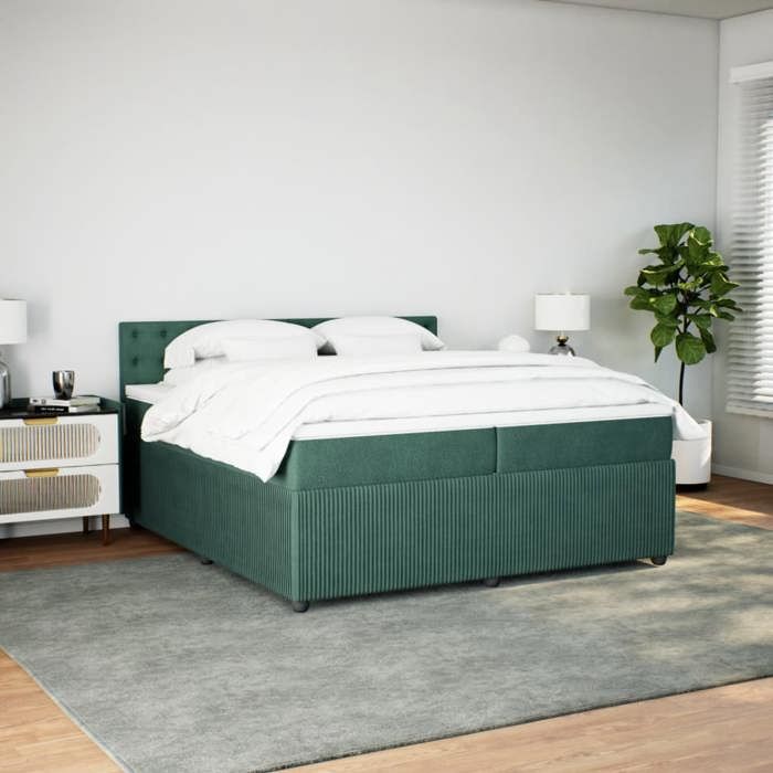 VidaXL Slat Bed Base and Mattress Dark Green 200x200cm Velvet 3287845