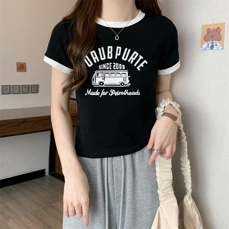 Sommer slank ung jente korte T-skjorter harajuku Enkelt bokstavtrykk Crop Tops Kvinner Uformelt kortermet T-skjorte Sports topp koreanske klær