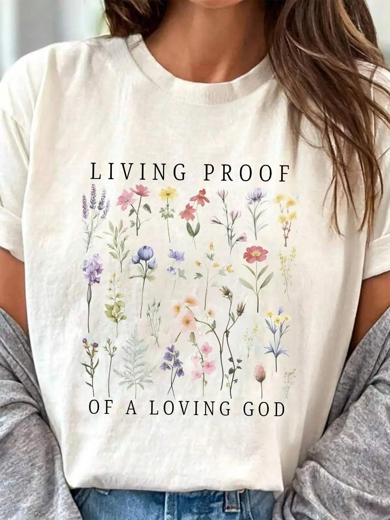 

Living Proof Flower Graphic Tops Floral Round Neck Womens TShirt Tees Short Sleeve Cotton Vintage Tshirt Female Clothing S