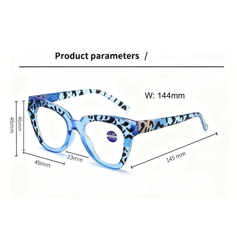 Unisex Übergroße Hochwertige Brille Leopard Print Rahmen Lesebrille für Damen Blau Anti Licht Altersweitsicht Brille