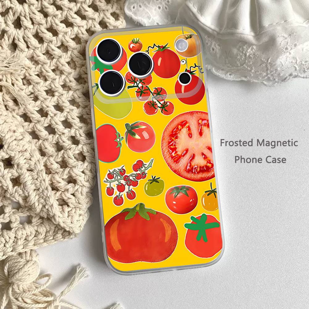 Ins Korean Tomatoes For iPhone 11,12,13,14,15,17,16,Pro,Plus,E,Max,Air,Mini Clear Magnetic Frosted Cover